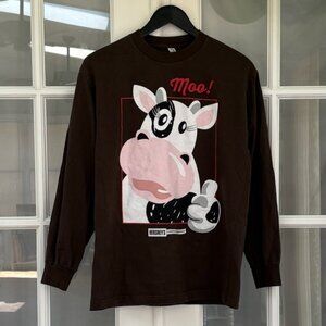 Hershey's Chocolate World Cow Design Round Neck Long Sleeve Cotton T-Shirt
